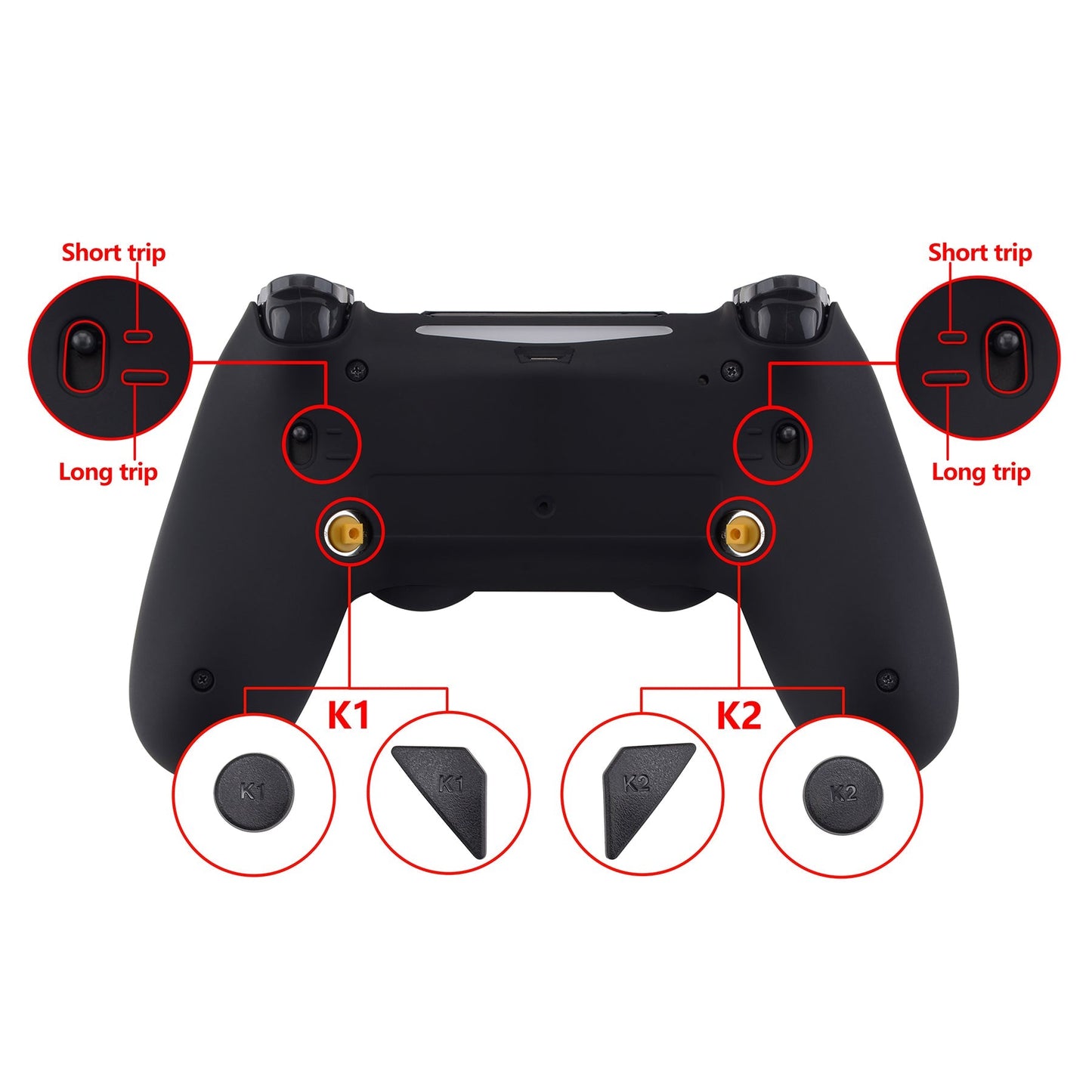 eXtremeRate Retail Soft Touch Black Dawn 2.0 FlashShot Trigger Stop Remap Kit for ps4 CUH-ZCT2 Controller, Part & Back Shell & 2 Back Buttons & 2 Trigger Lock for ps4 Controller JDM 040/050/055 - P4QS008