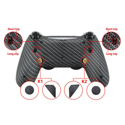 eXtremeRate Retail Black Silver Carbon Fiber Dawn 2.0 FlashShot Trigger Stop Remap Kit for ps4 CUH-ZCT2 Controller, Part & Back Shell & 2 Back Buttons & 2 Trigger Lock for ps4 Controller JDM 040/050/055 - P4QS010