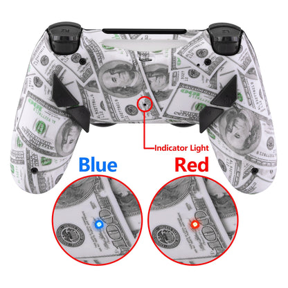 eXtremeRate Retail 100$ Cash Money Dollar Patterned Dawn Remappable Remap Kit with Redesigned Back Shell & 4 Back Buttons for ps4 Controller JDM 040/050/055 - P4RM001