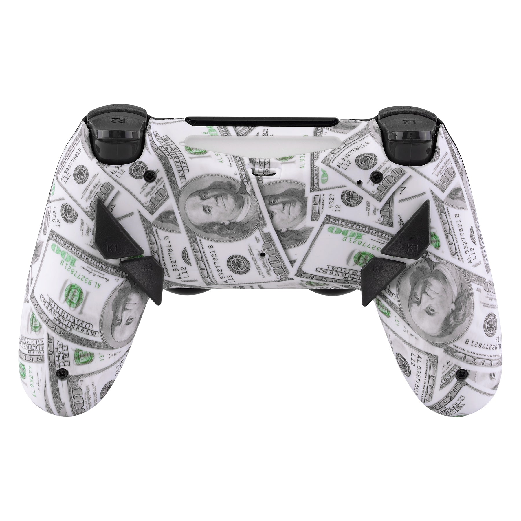 eXtremeRate Retail 100$ Cash Money Dollar Patterned Dawn Remappable Remap Kit with Redesigned Back Shell & 4 Back Buttons for ps4 Controller JDM 040/050/055 - P4RM001