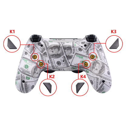 eXtremeRate Retail 100$ Cash Money Dollar Patterned Dawn Remappable Remap Kit with Redesigned Back Shell & 4 Back Buttons for ps4 Controller JDM 040/050/055 - P4RM001