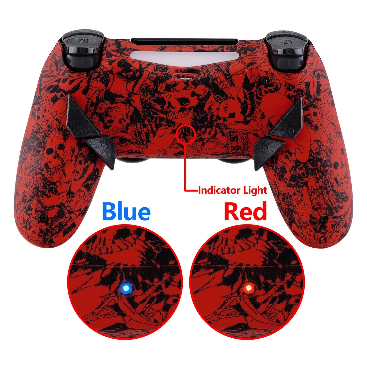 eXtremeRate Retail Demons and Monsters Patterned Dawn Remappable Remap Kit with Redesigned Back Shell & 4 Back Buttons for ps4 Controller JDM 040/050/055 - P4RM002