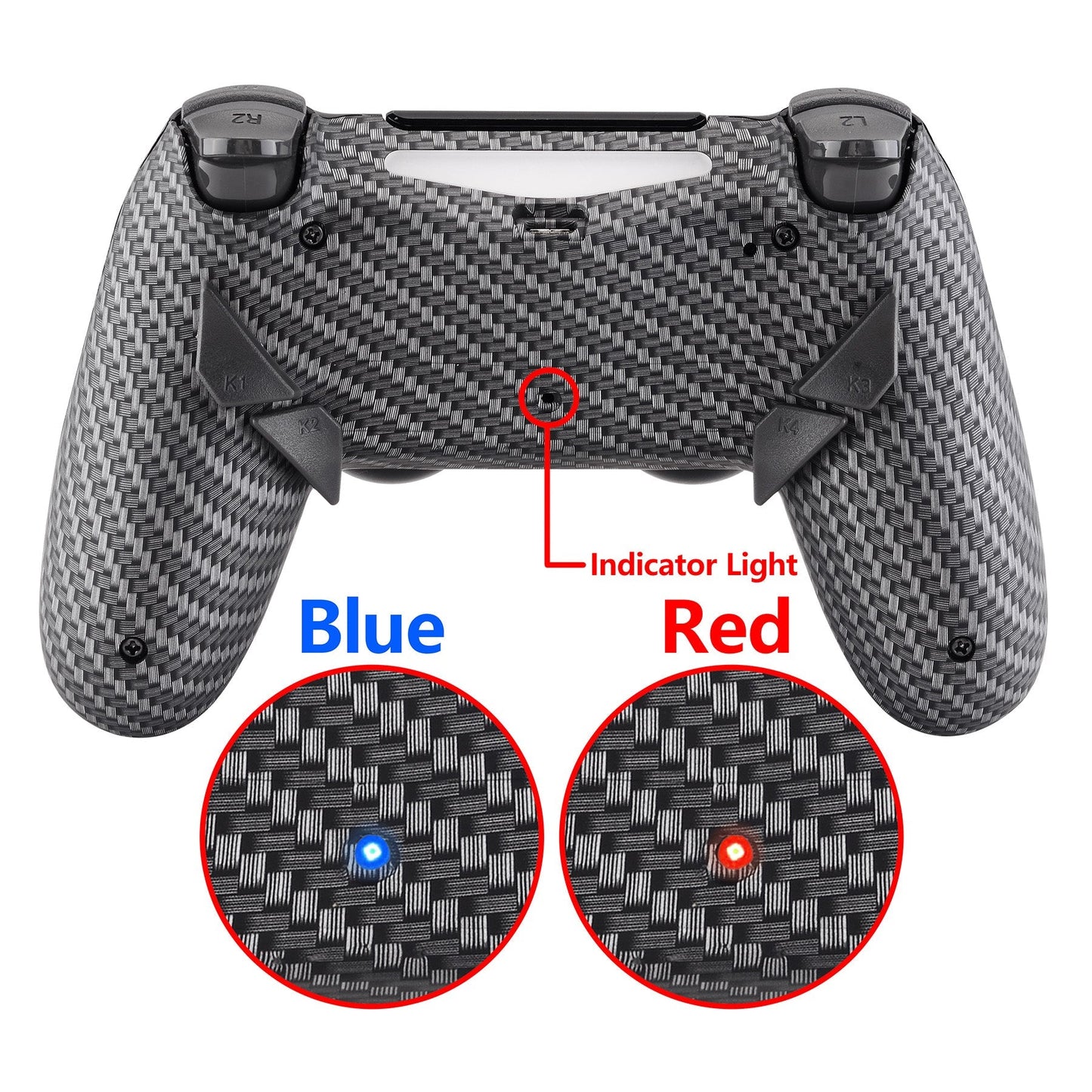 eXtremeRate Retail Black Silver Carbon Fiber Patterned Dawn Remappable Remap Kit with Redesigned Back Shell & 4 Back Buttons for ps4 Controller JDM 040/050/055 - P4RM003