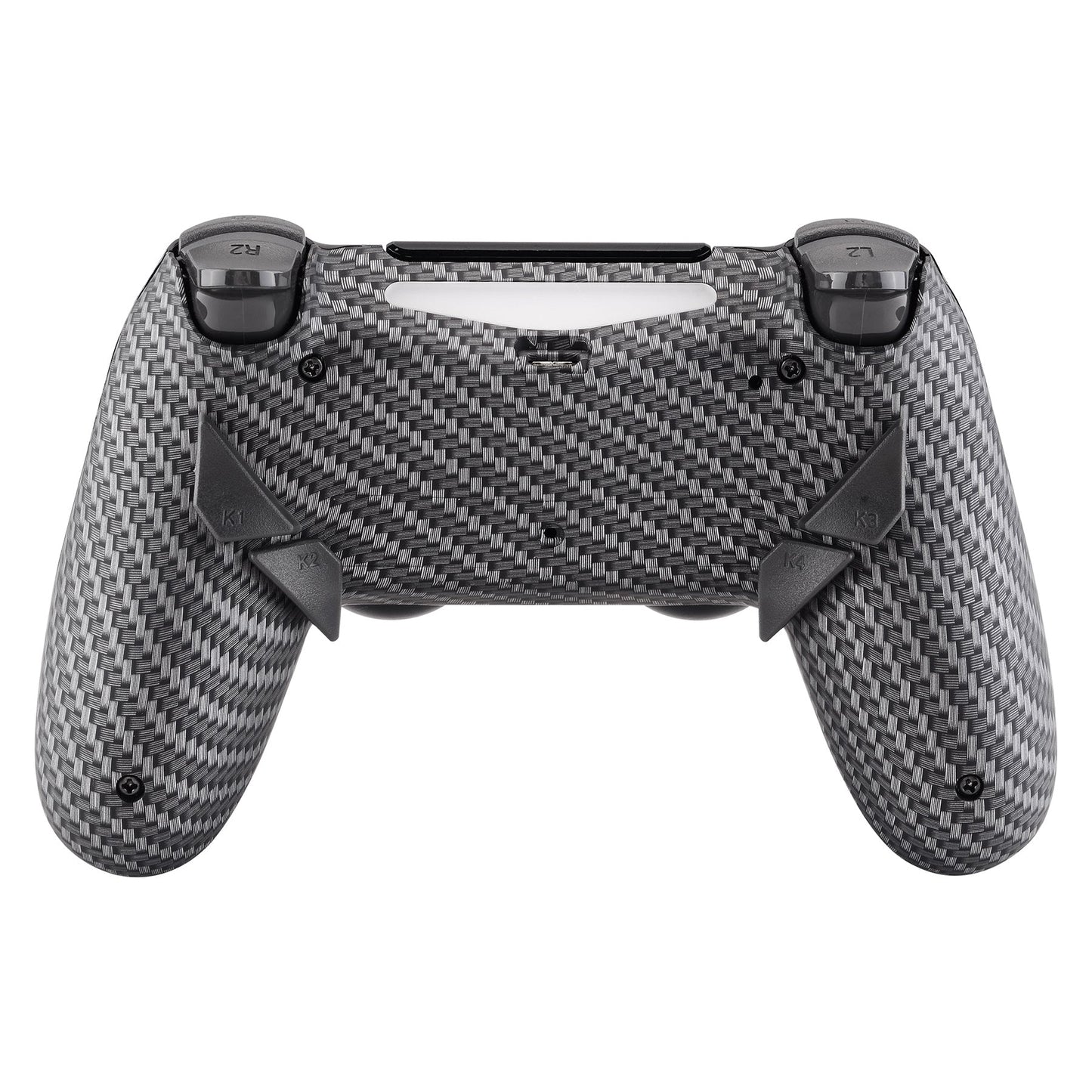 eXtremeRate Retail Black Silver Carbon Fiber Patterned Dawn Remappable Remap Kit with Redesigned Back Shell & 4 Back Buttons for ps4 Controller JDM 040/050/055 - P4RM003