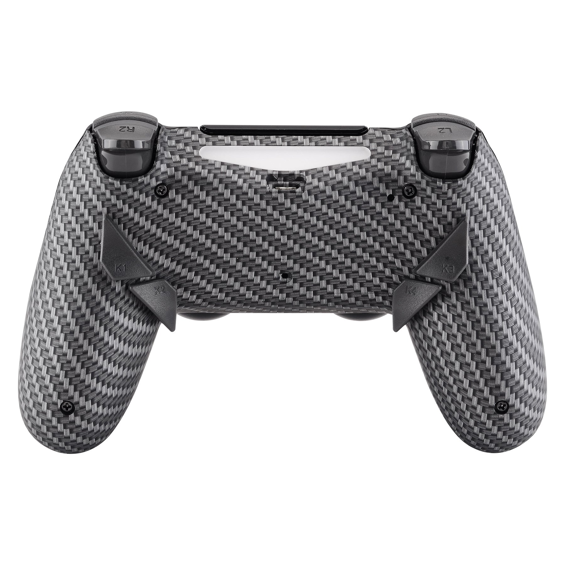 eXtremeRate Retail Black Silver Carbon Fiber Patterned Dawn Remappable Remap Kit with Redesigned Back Shell & 4 Back Buttons for ps4 Controller JDM 040/050/055 - P4RM003