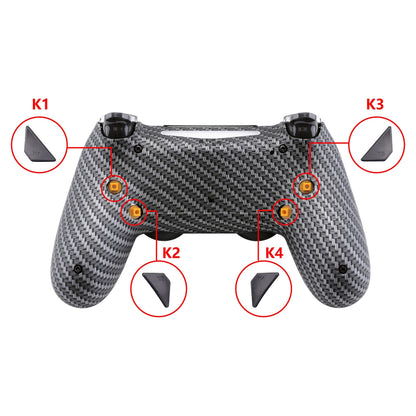 eXtremeRate Retail Black Silver Carbon Fiber Patterned Dawn Remappable Remap Kit with Redesigned Back Shell & 4 Back Buttons for ps4 Controller JDM 040/050/055 - P4RM003