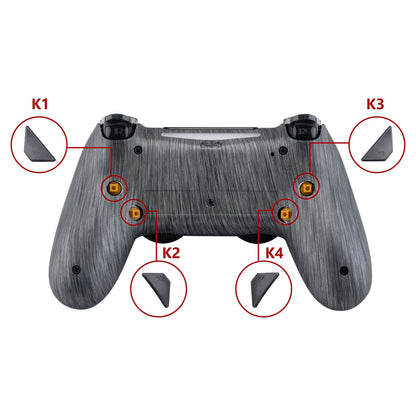 eXtremeRate Retail Brushed Silver Patterned Dawn Remappable Remap Kit with Redesigned Back Shell & 4 Back Buttons for ps4 Controller JDM 040/050/055 - P4RM005