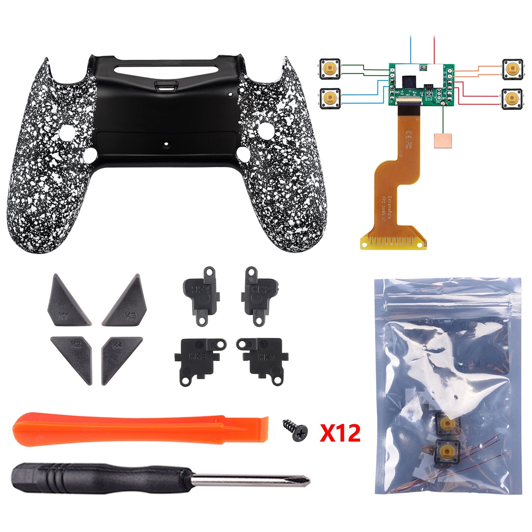 eXtremeRate Retail Textured White Dawn Remappable Remap Kit with Redesigned Back Shell & 4 Back Buttons for ps4 Controller JDM 040/050/055 - P4RM007