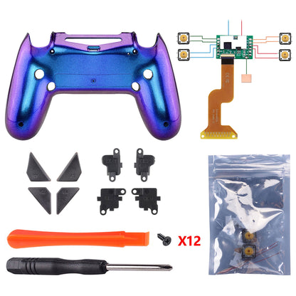 eXtremeRate Retail Chameleon Purple Blue Dawn Remappable Remap Kit with Redesigned Back Shell & 4 Back Buttons for ps4 Controller JDM 040/050/055 - P4RM012