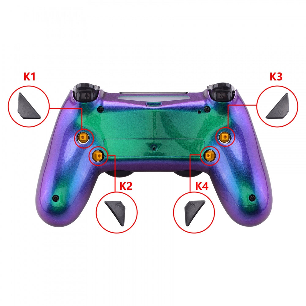 eXtremeRate Retail Chameleon Purple Green Blue Remappable Remap Kit with Redesigned Back Shell & 4 Back Buttons for ps4 Controller JDM 040/050/055 - P4RM013