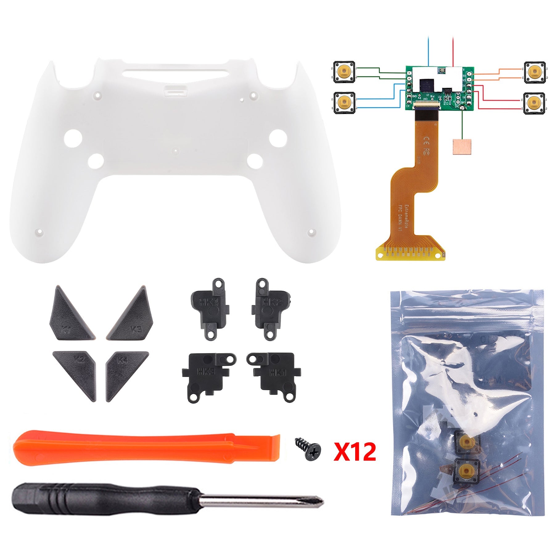 eXtremeRate Retail Soft Touch White Remappable Remap Kit with Redesigned Back Shell & 4 Back Buttons for ps4 Controller JDM 040/050/055 - P4RM015