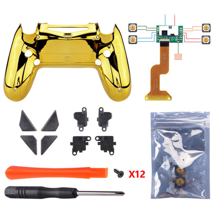 eXtremeRate Retail Chrome Gold Dawn Remappable Remap Kit for ps4 Controller with Kit & Redesigned Back Shell & 4 Back Buttons - Compatible with JDM-040/050/055 - P4RM016