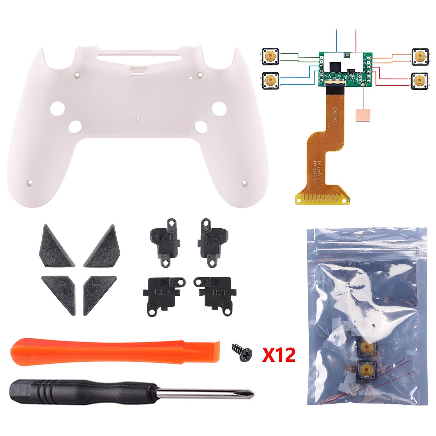 eXtremeRate Retail Cherry Blossoms Pink Dawn Remappable Remap Kit for ps4 Controller with Kit & Redesigned Back Shell & 4 Back Buttons - Compatible with JDM-040/050/055 - P4RM017