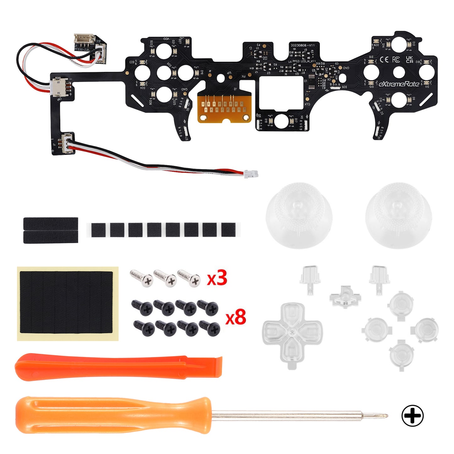 eXtremeRate PS5コントローラーBDM-030/040/050対応用マルチカラー発光ボタンDTF V3 LEDキット【クリア】