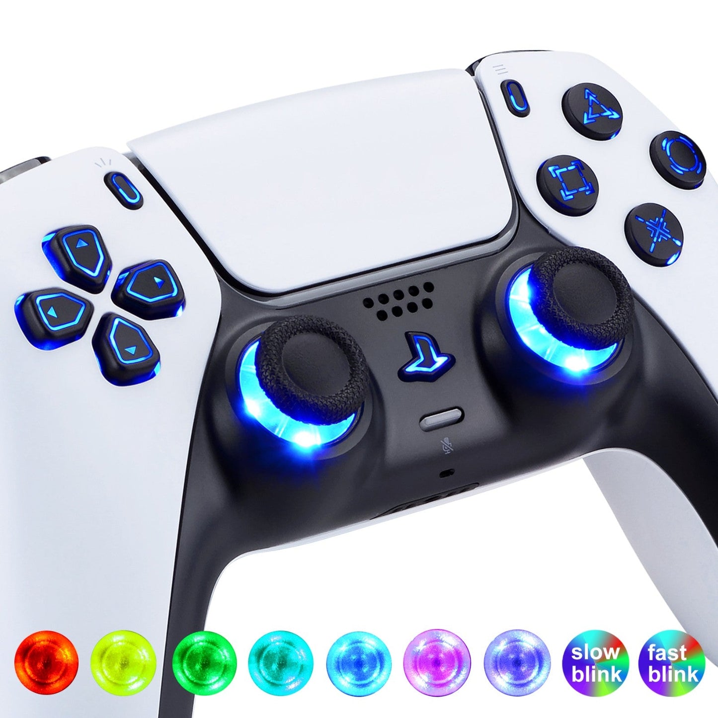 eXtremeRate Retail Multi-Colors Luminated Dpad Thumbstick Share Home Face Buttons for PS5 Controller, Black Classical Symbols Buttons DTF V3 LED Kit for PS5 Controller - Controller NOT Included - PFLED02G2