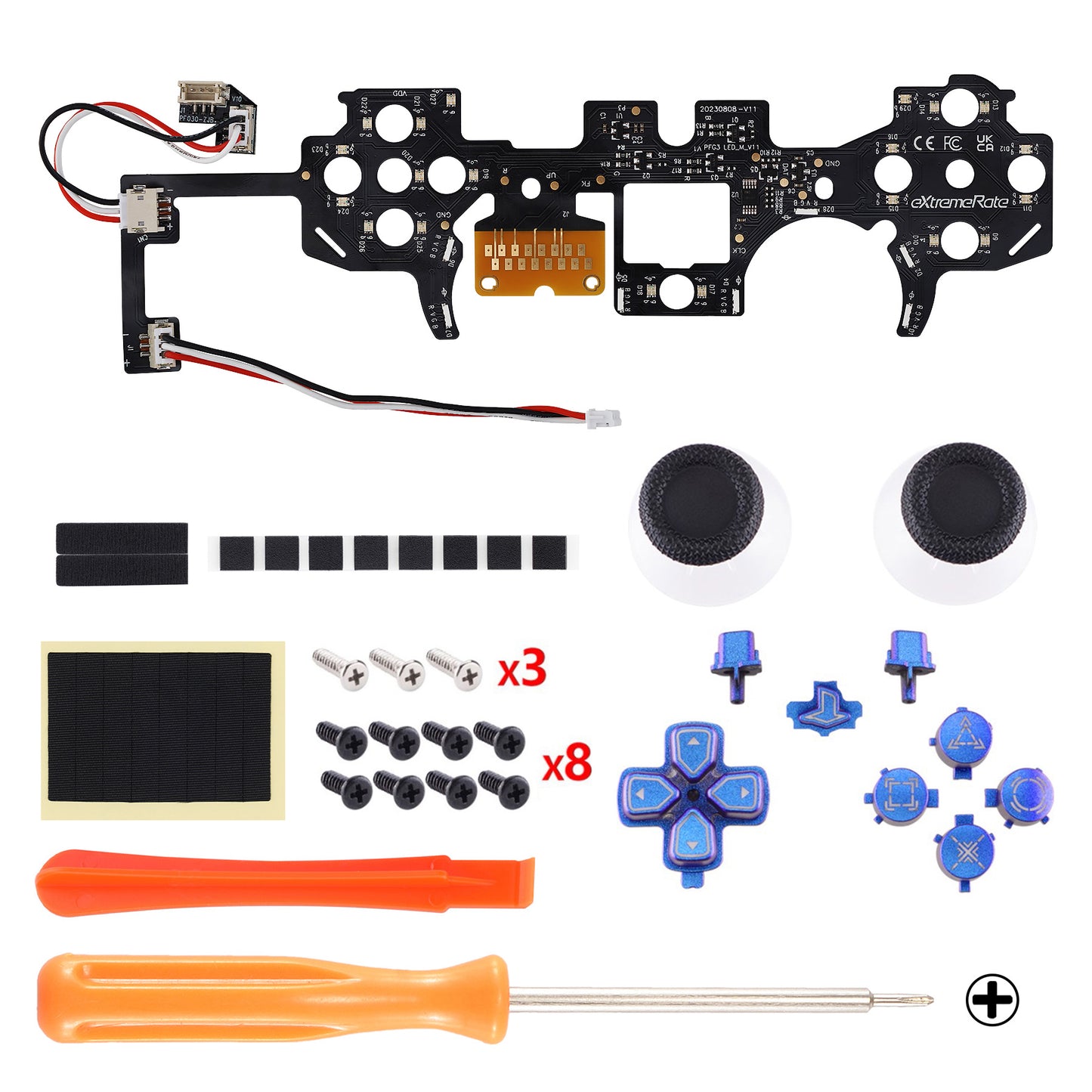 eXtremeRate PS5コントローラーBDM-030/040/050対応用マルチカラー発光ボタンDTF V3 LEDキット【カメレオンパープルブルー】