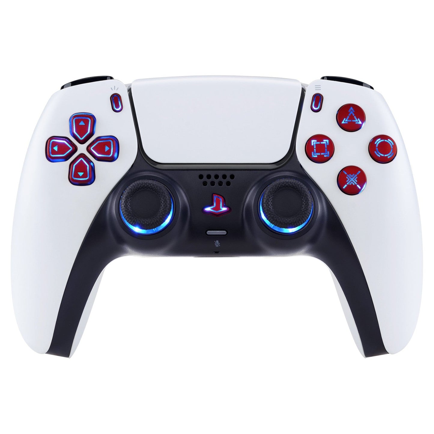 eXtremeRate Retail Multi-Colors Luminated Dpad Thumbstick Share Home Face Buttons for PS5 Controller, Scarlet Red Classical Symbols Buttons DTF V3 LED Kit for PS5 Controller - Controller NOT Included - PFLED05G2