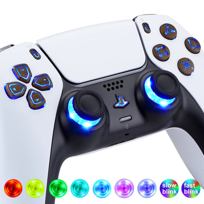 eXtremeRate Retail Multi-Colors Luminated Dpad Thumbstick Share Home Face Buttons for PS5 Controller, Wood Grain Classical Symbols Buttons DTF V3 LED Kit for PS5 Controller - Controller NOT Included - PFLED12G2