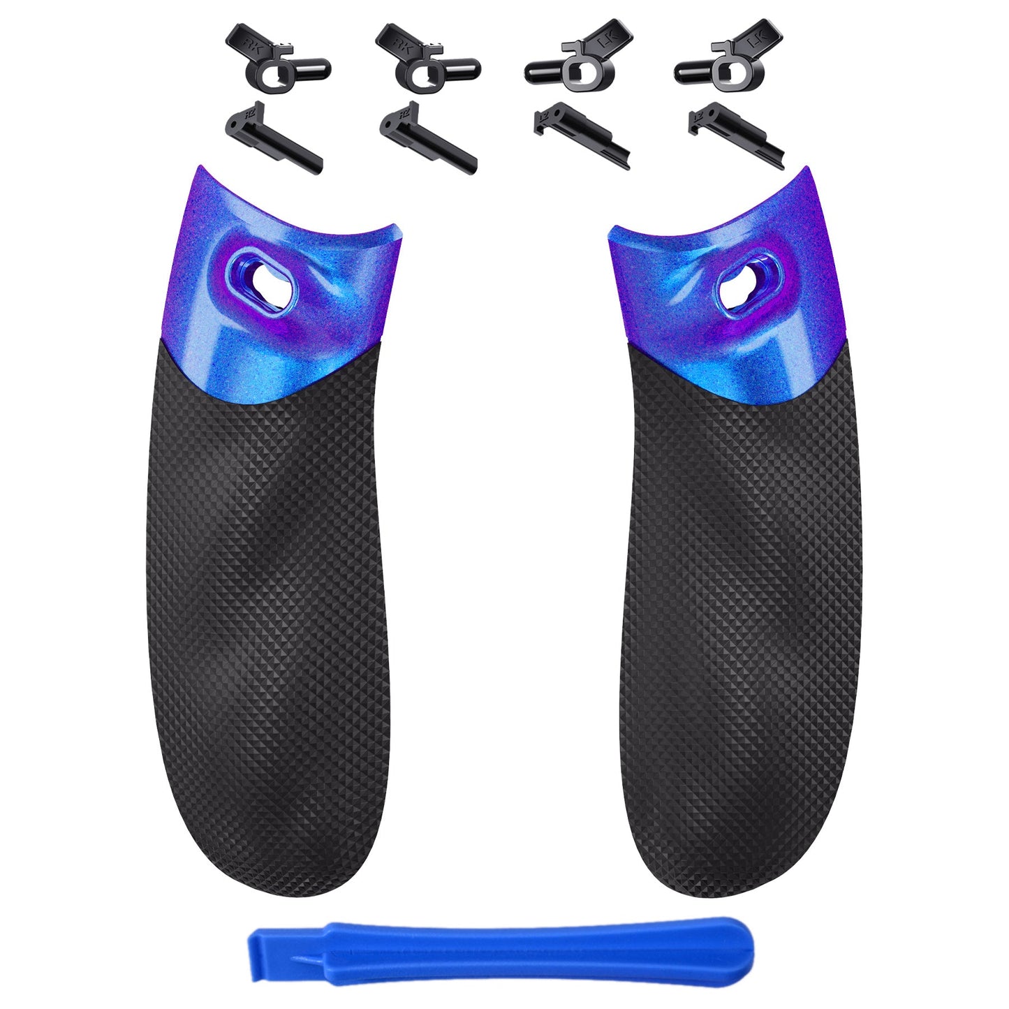 eXtremeRate Retail FLEXOR Rubberized Side Rails Grips Trigger Stop Kit for Xbox Series X/S Controller, Ergonomic Trigger Stopper Handle Grips for Xbox Core Controller ¨C Diamond Textured Chameleon Purple Blue - PX3Q3002