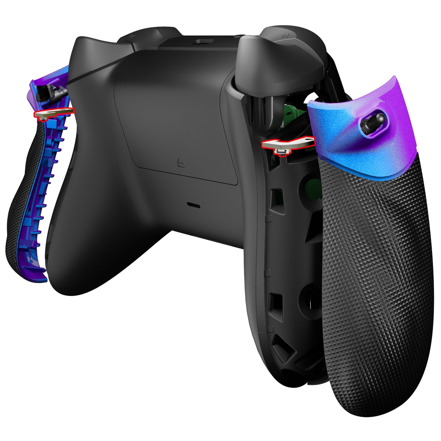 eXtremeRate Retail Flexor Clicky Rubberized Side Rail Grips Trigger Stop Kit for Xbox Series X & S Controller, Diamond Textured Chameleon Purple Blue Anti-Slip Ergonomic Trigger Stopper Handle Grips for Xbox Core Controller - PX3Q3002P