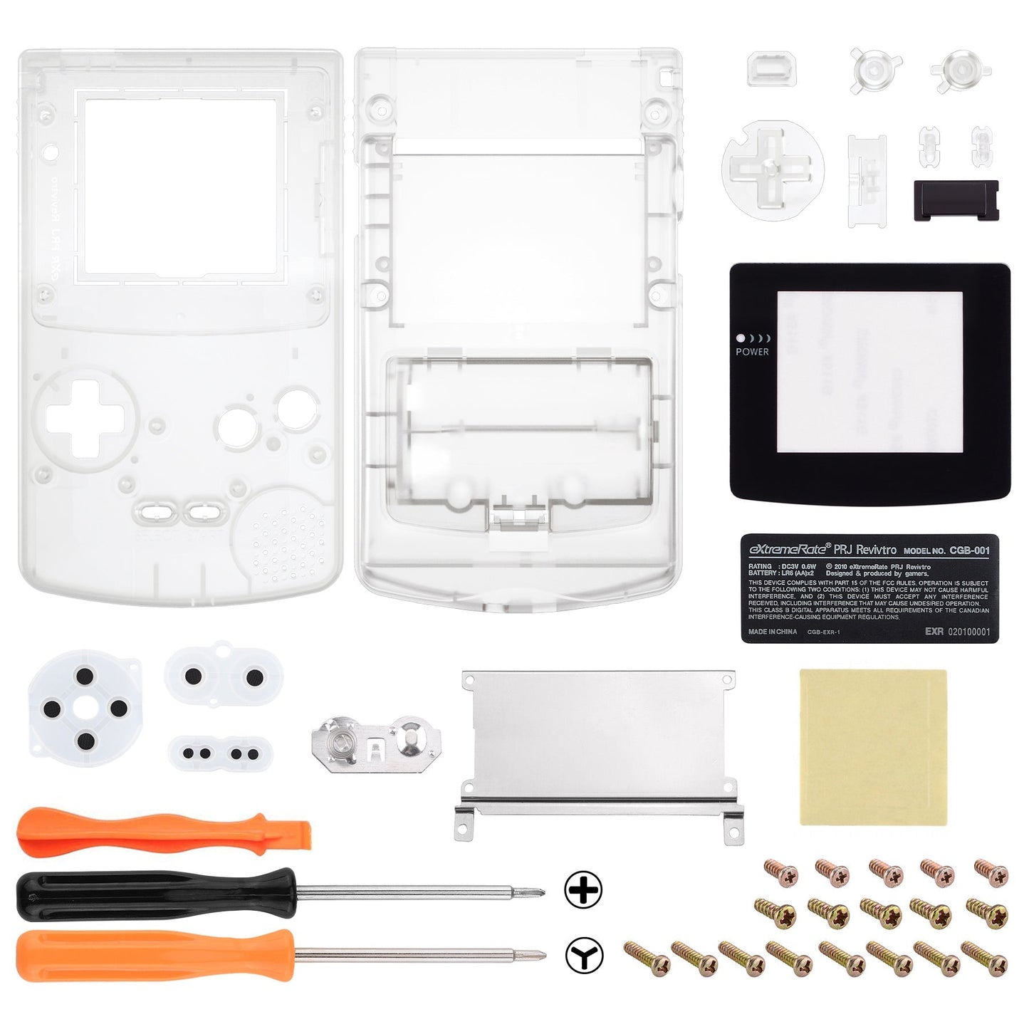 eXtremeRate Retail IPS Ready Upgraded eXtremeRate Transparent Clear Replacement Shell Full Housing Cover & Buttons for Gameboy Color - Fit for GBC OSD IPS & Regular IPS & Standard LCD - Console & IPS Screen NOT Included - QCBM5001