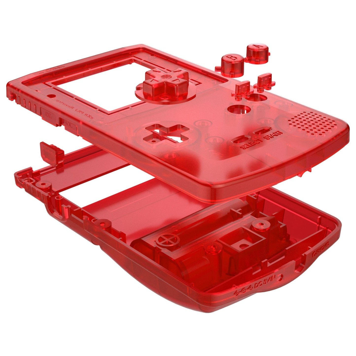 eXtremeRate Retail IPS Ready Upgraded eXtremeRate Transparent Clear Red Replacement Shell Full Housing Cover & Buttons for Gameboy Color - Fit for GBC OSD IPS & Regular IPS & Standard LCD - Console & IPS Screen NOT Included - QCBM5002