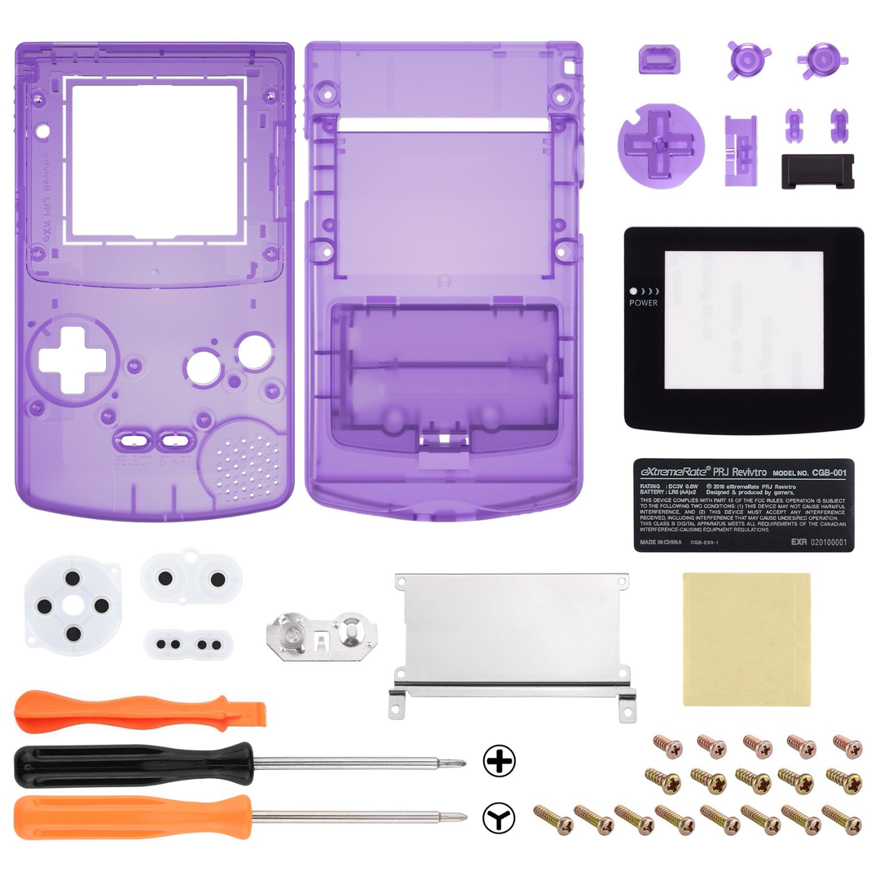 eXtremeRate Retail IPS Ready Upgraded eXtremeRate Clear Atomic Purple Replacement Shell Full Housing Cover & Buttons for Gameboy Color - Fit for GBC OSD IPS & Regular IPS & Standard LCD - Console & IPS Screen NOT Included - QCBM5005