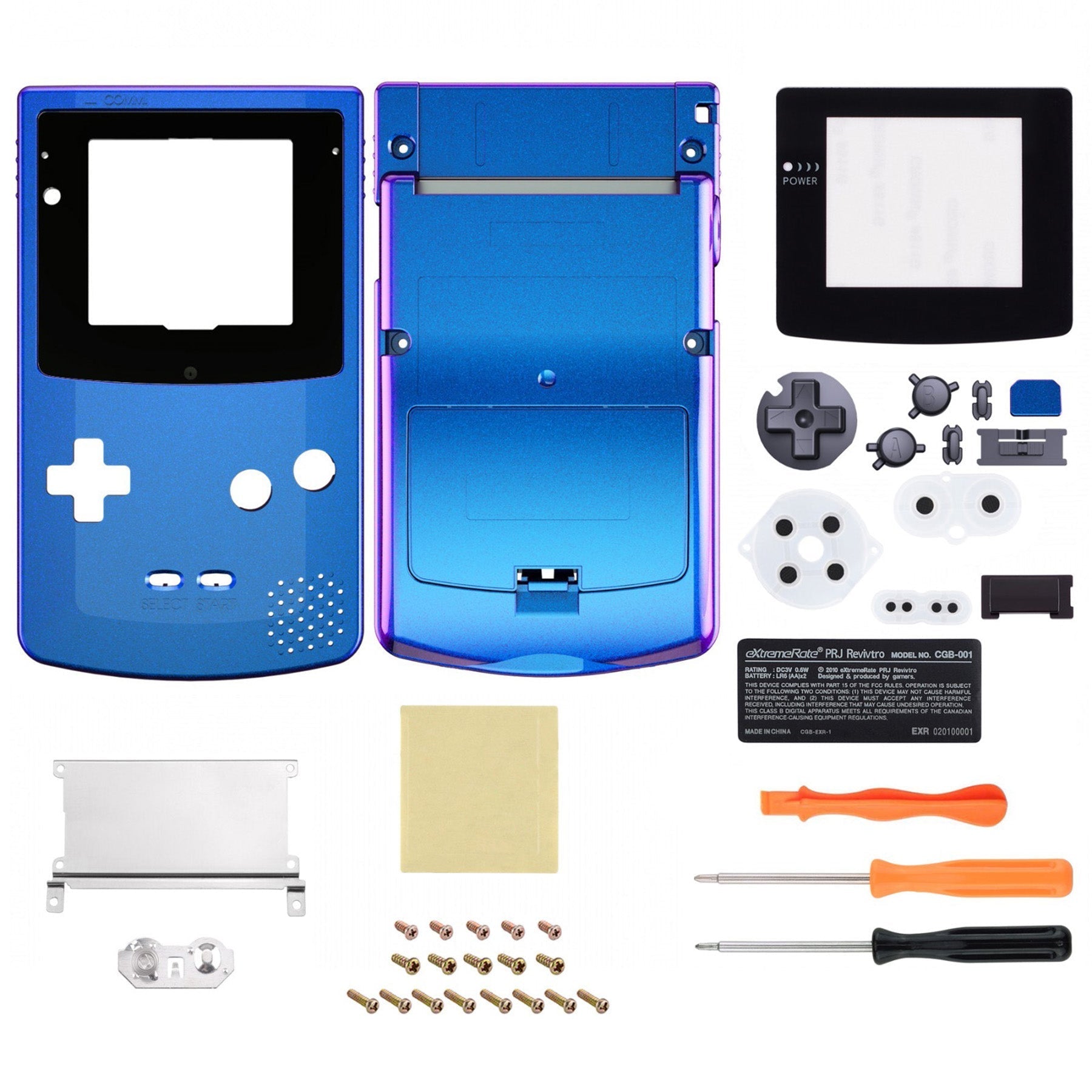 eXtremeRate Retail IPS Ready Upgraded eXtremeRate Chameleon Purple Blue GBC Replacement Shell Full Housing Cover with Buttons for Gameboy Color - Fit for GBC OSD IPS & Regular IPS & Standard LCD -C Console & IPS Screen NOT Included - QCBP3001