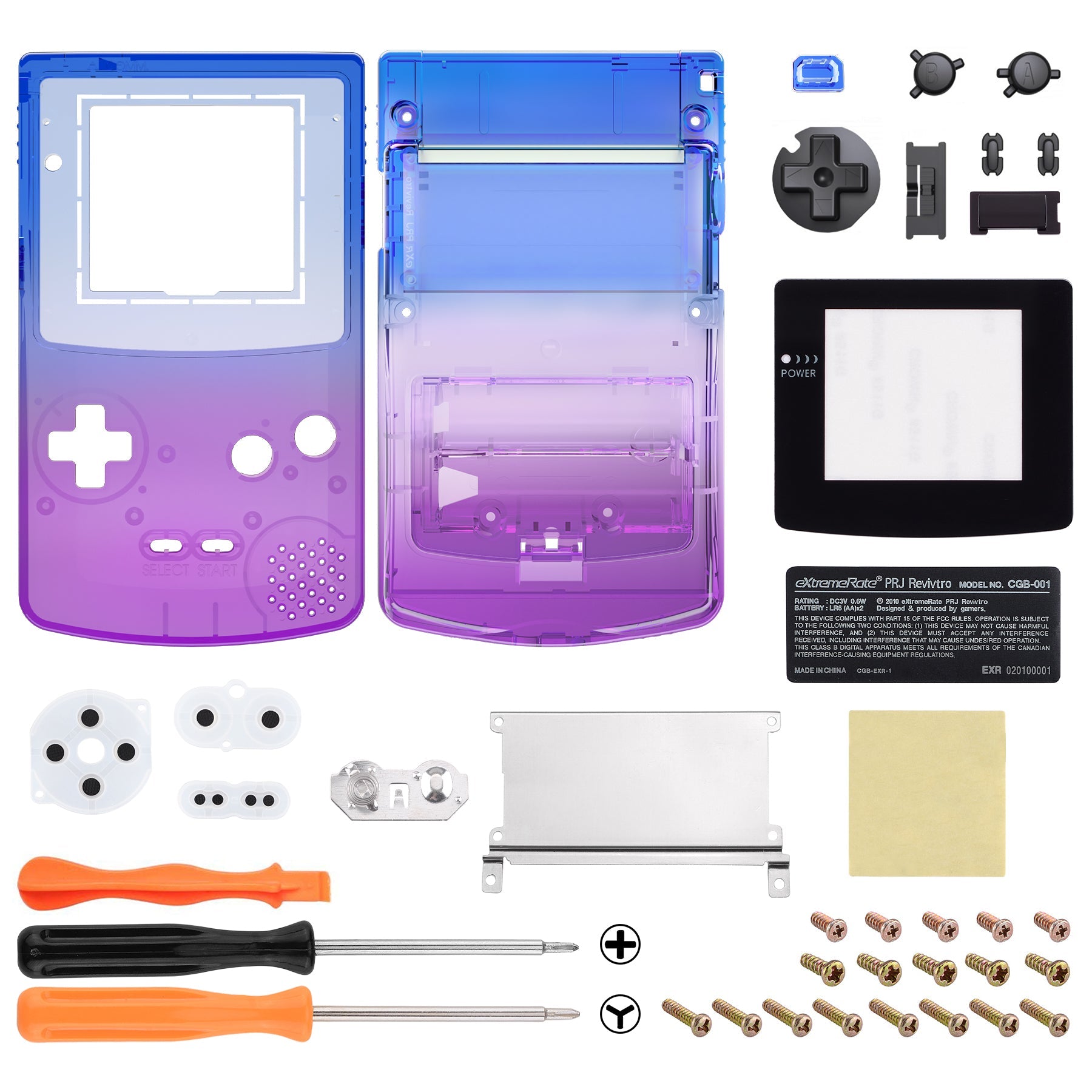 IPS Ready Upgraded GBC Replacement Full Set Shells with Buttons for Gameboy Color, Compatible with GBC OSD IPS & Regular IPS & Standard LCD - Gradient Translucent Bluebell eXtremeRate