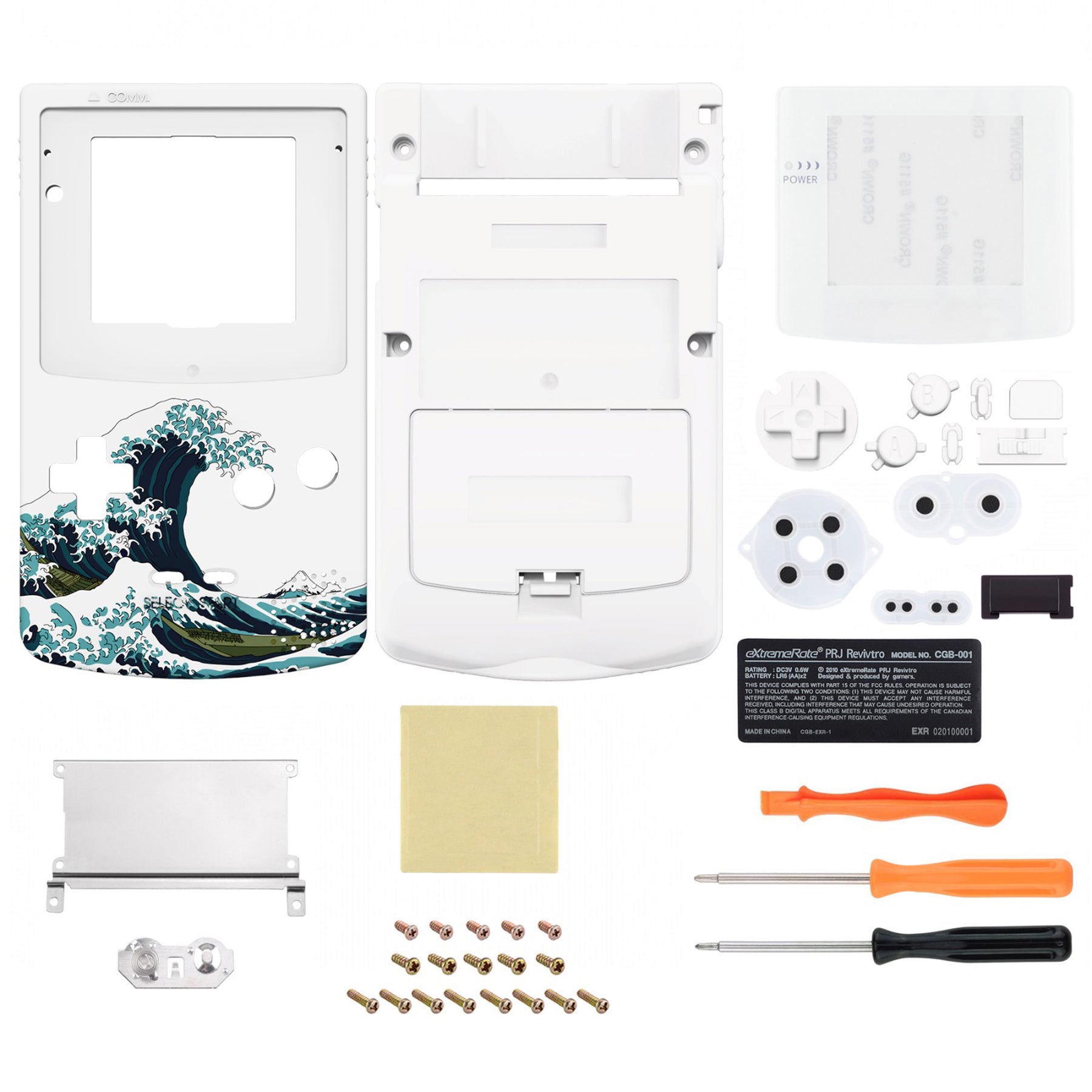 eXtremeRate Retail IPS Ready Upgraded The Great Wave Replacement Shell Full Housing Cover with Buttons for Gameboy Color - Fit for GBC OSD IPS & Regular IPS & Standard LCD - Console & IPS Screen NOT Included - QCBT1006