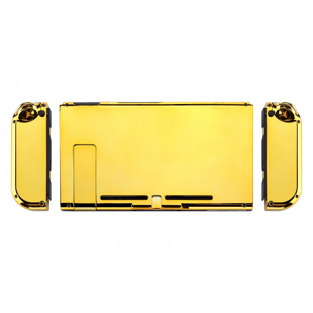 eXtremeRate Retail Chrome Gold Handheld Console Back Plate, Joycon Handheld Controller Housing Shell With Full Set Buttons DIY Replacement Part for Nintendo Switch - QD401