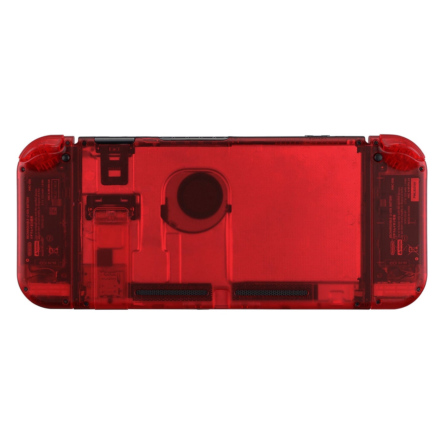 eXtremeRate Retail Transparent Clear Red Back Plate for Nintendo Switch Console, NS Joycon Handheld Controller Housing with Full Set Buttons, DIY Replacement Shell for Nintendo Switch - QM502