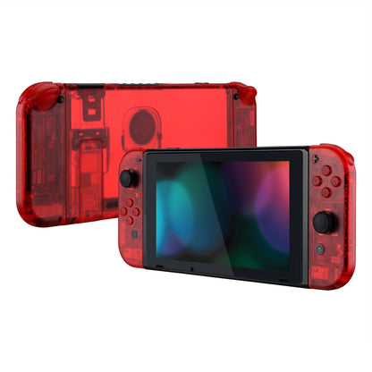 eXtremeRate Retail Transparent Clear Red Back Plate for Nintendo Switch Console, NS Joycon Handheld Controller Housing with Full Set Buttons, DIY Replacement Shell for Nintendo Switch - QM502