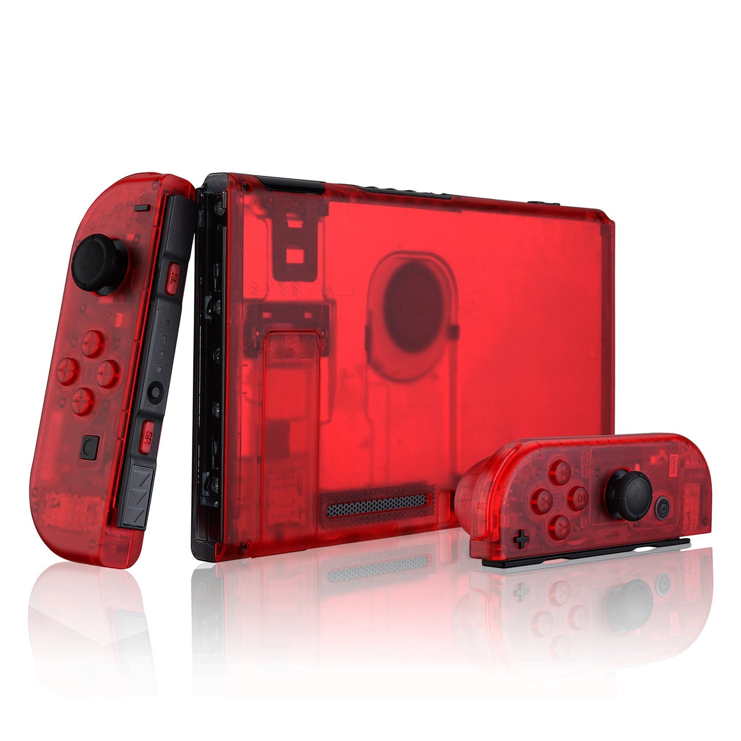 eXtremeRate Retail Transparent Clear Red Back Plate for Nintendo Switch Console, NS Joycon Handheld Controller Housing with Full Set Buttons, DIY Replacement Shell for Nintendo Switch - QM502