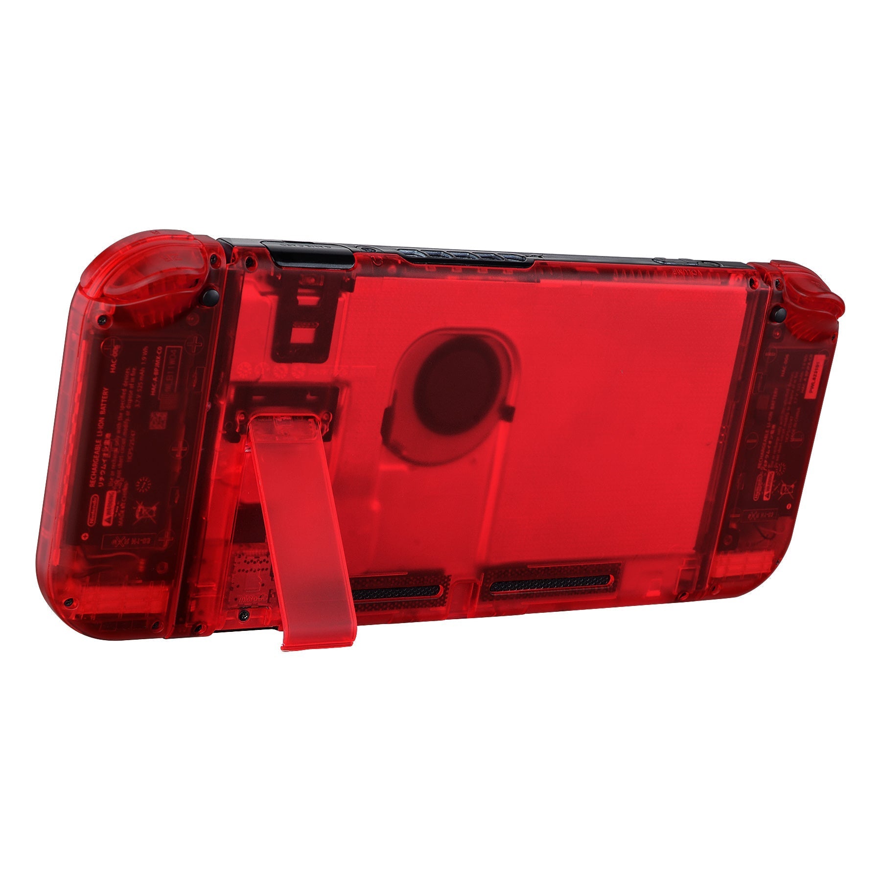 eXtremeRate Retail Transparent Clear Red Back Plate for Nintendo Switch Console, NS Joycon Handheld Controller Housing with Full Set Buttons, DIY Replacement Shell for Nintendo Switch - QM502