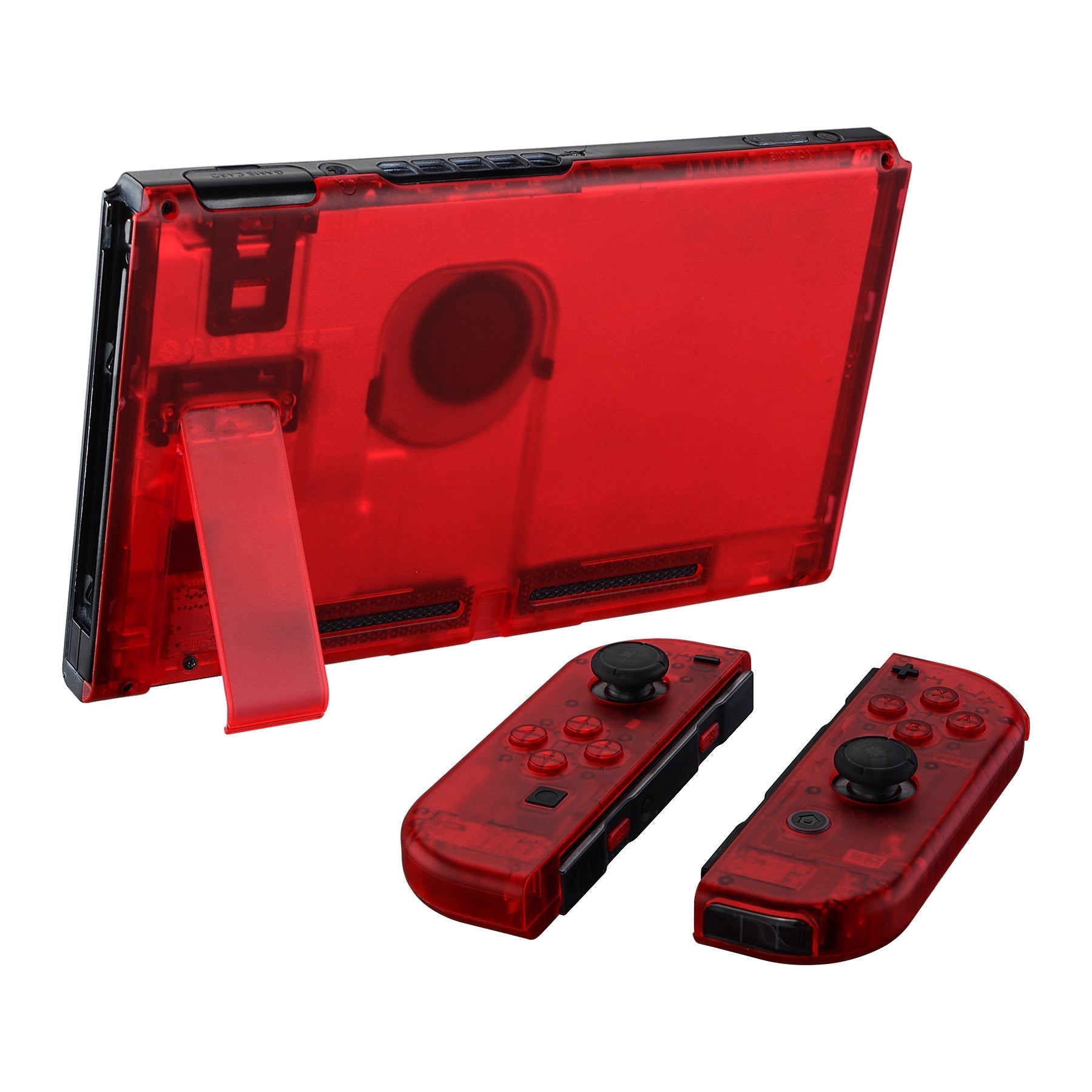 eXtremeRate Retail Transparent Clear Red Back Plate for Nintendo Switch Console, NS Joycon Handheld Controller Housing with Full Set Buttons, DIY Replacement Shell for Nintendo Switch - QM502