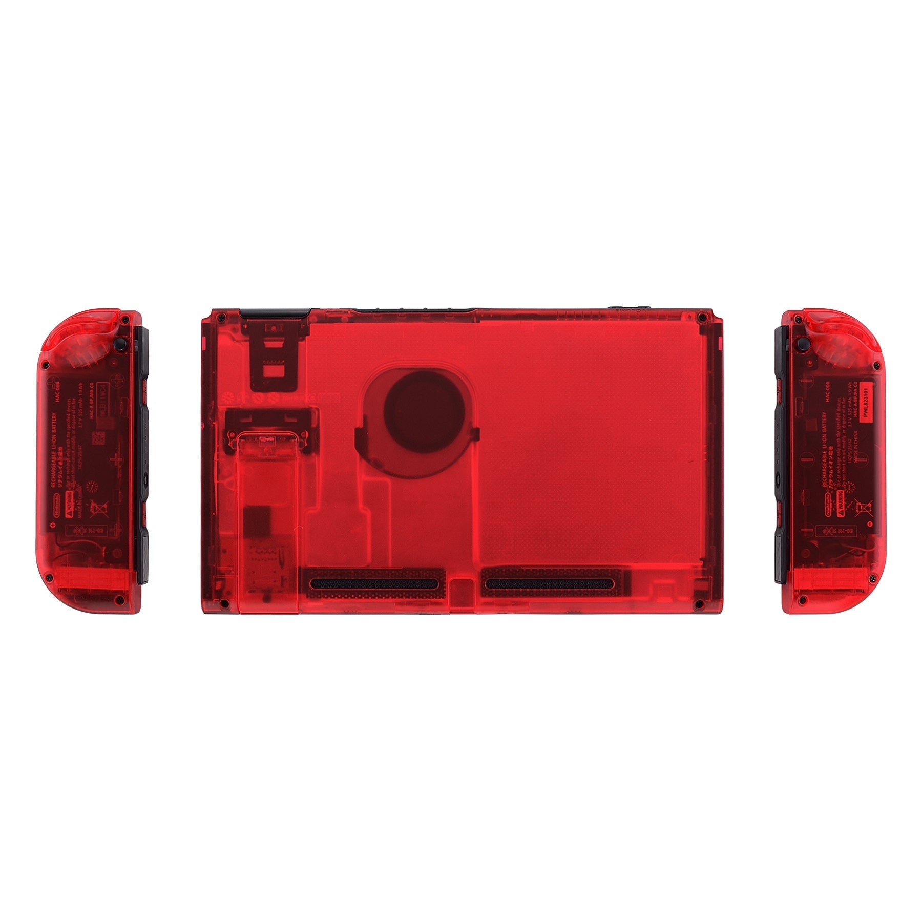 eXtremeRate Retail Transparent Clear Red Back Plate for Nintendo Switch Console, NS Joycon Handheld Controller Housing with Full Set Buttons, DIY Replacement Shell for Nintendo Switch - QM502