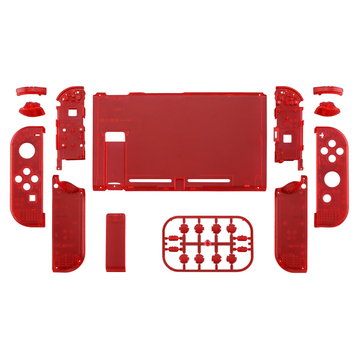 eXtremeRate Retail Transparent Clear Red Back Plate for Nintendo Switch Console, NS Joycon Handheld Controller Housing with Full Set Buttons, DIY Replacement Shell for Nintendo Switch - QM502