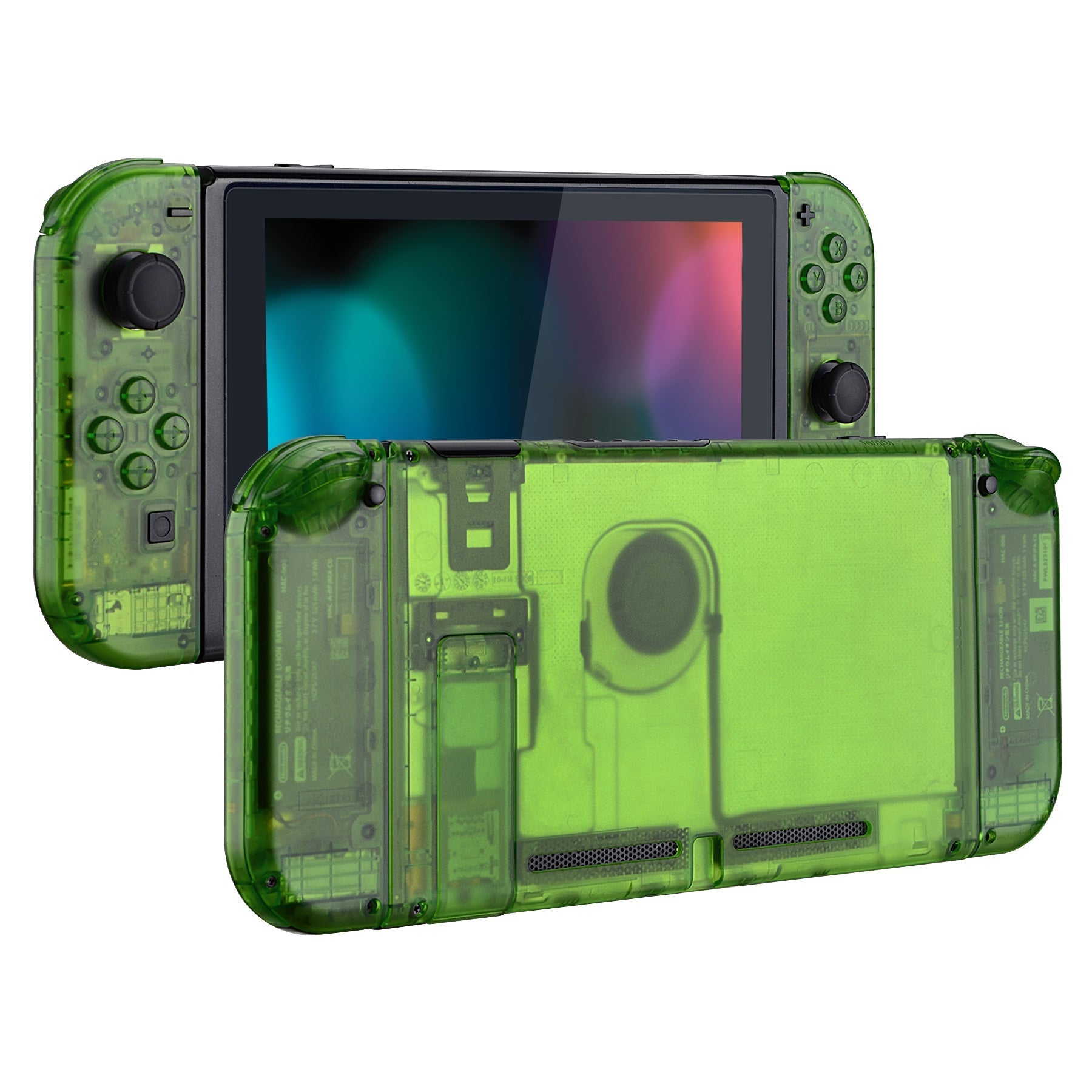 eXtremeRate Retail Transparent Clear Green Back Plate for Nintendo Switch Console, NS Joycon Handheld Controller Housing with Full Set Buttons, DIY Replacement Shell for Nintendo Switch - QM503