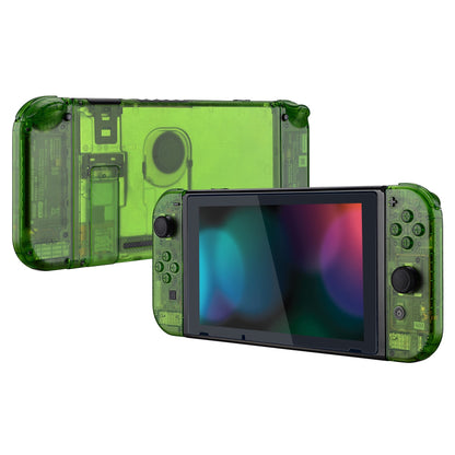 eXtremeRate Retail Transparent Clear Green Back Plate for Nintendo Switch Console, NS Joycon Handheld Controller Housing with Full Set Buttons, DIY Replacement Shell for Nintendo Switch - QM503