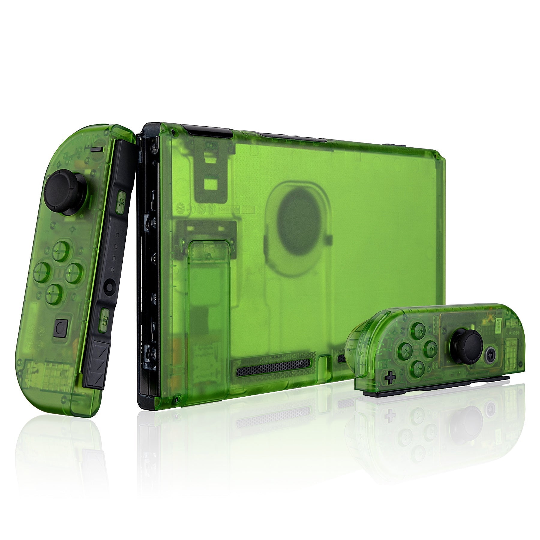 eXtremeRate Retail Transparent Clear Green Back Plate for Nintendo Switch Console, NS Joycon Handheld Controller Housing with Full Set Buttons, DIY Replacement Shell for Nintendo Switch - QM503