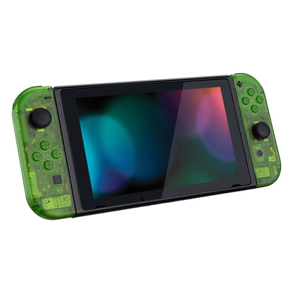 eXtremeRate Retail Transparent Clear Green Back Plate for Nintendo Switch Console, NS Joycon Handheld Controller Housing with Full Set Buttons, DIY Replacement Shell for Nintendo Switch - QM503