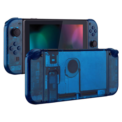 eXtremeRate Retail Transparent Clear Blue Back Plate for Nintendo Switch Console, NS Joycon Handheld Controller Housing with Full Set Buttons, DIY Replacement Shell for Nintendo Switch - QM504