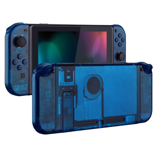 eXtremeRate Retail Transparent Clear Blue Back Plate for Nintendo Switch Console, NS Joycon Handheld Controller Housing with Full Set Buttons, DIY Replacement Shell for Nintendo Switch - QM504