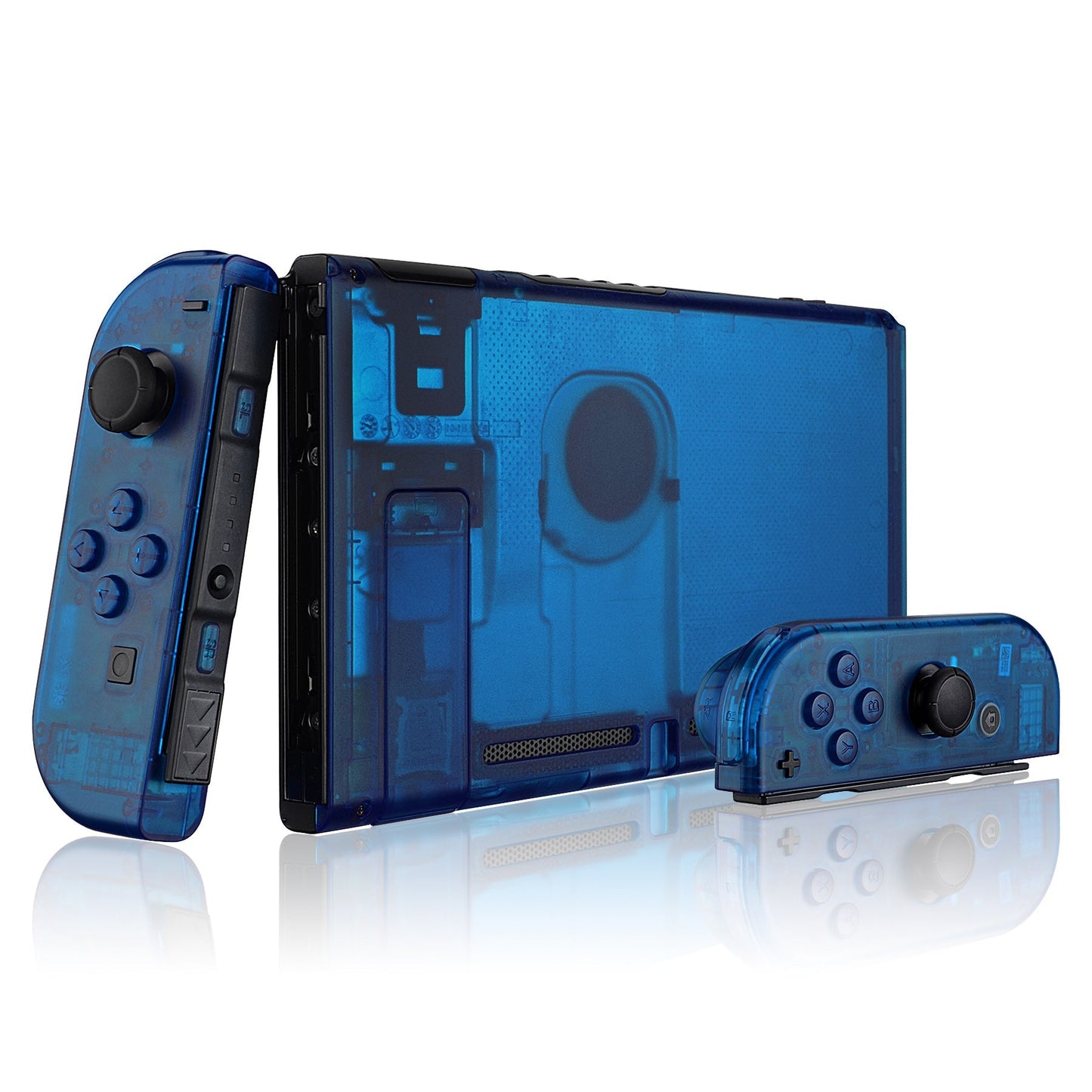 eXtremeRate Retail Transparent Clear Blue Back Plate for Nintendo Switch Console, NS Joycon Handheld Controller Housing with Full Set Buttons, DIY Replacement Shell for Nintendo Switch - QM504