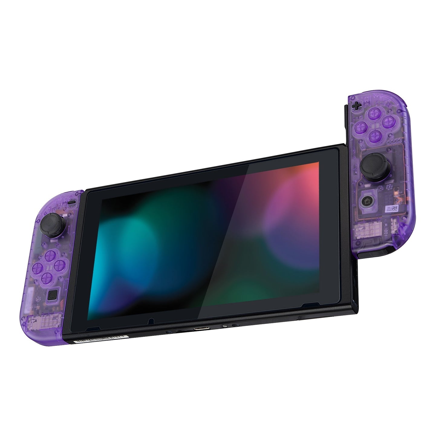 eXtremeRate Retail Clear Atomic Purple Back Plate for Nintendo Switch Console, NS Joycon Handheld Controller Housing with Full Set Buttons, DIY Replacement Shell for Nintendo Switch - QM505