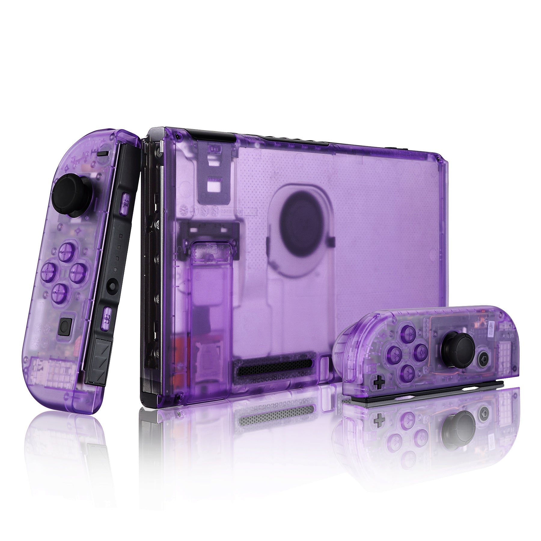 eXtremeRate Retail Clear Atomic Purple Back Plate for Nintendo Switch Console, NS Joycon Handheld Controller Housing with Full Set Buttons, DIY Replacement Shell for Nintendo Switch - QM505