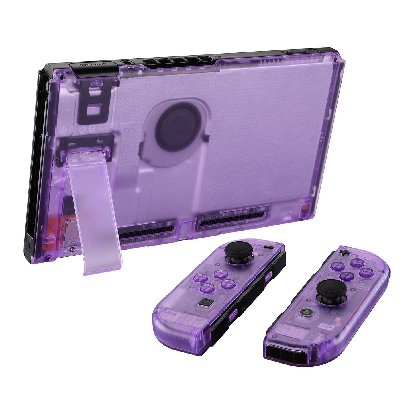 eXtremeRate Retail Clear Atomic Purple Back Plate for Nintendo Switch Console, NS Joycon Handheld Controller Housing with Full Set Buttons, DIY Replacement Shell for Nintendo Switch - QM505