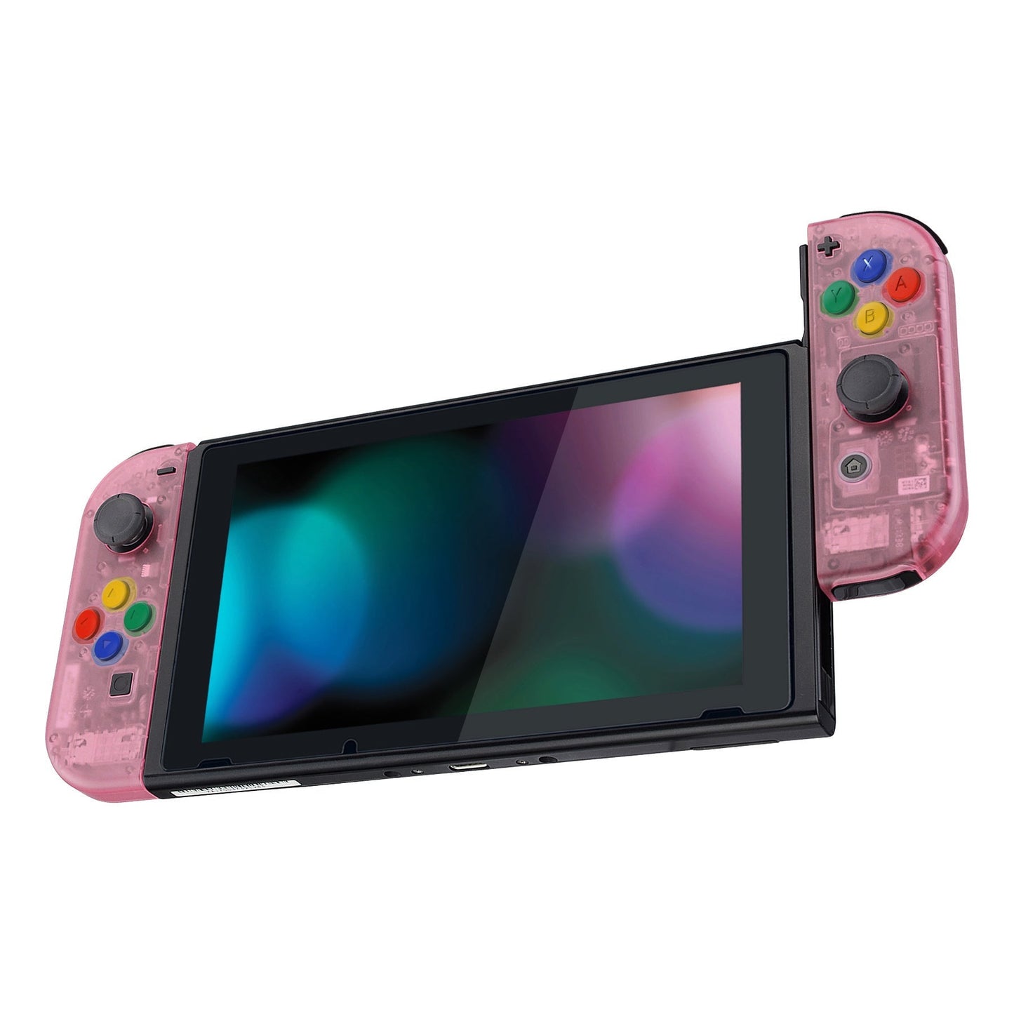 eXtremeRate Retail Back Plate for Nintendo Switch Console, NS Joycon Handheld Controller Housing with Colorful Buttons, DIY Replacement Shell for Nintendo Switch -Cherry Pink - QM507