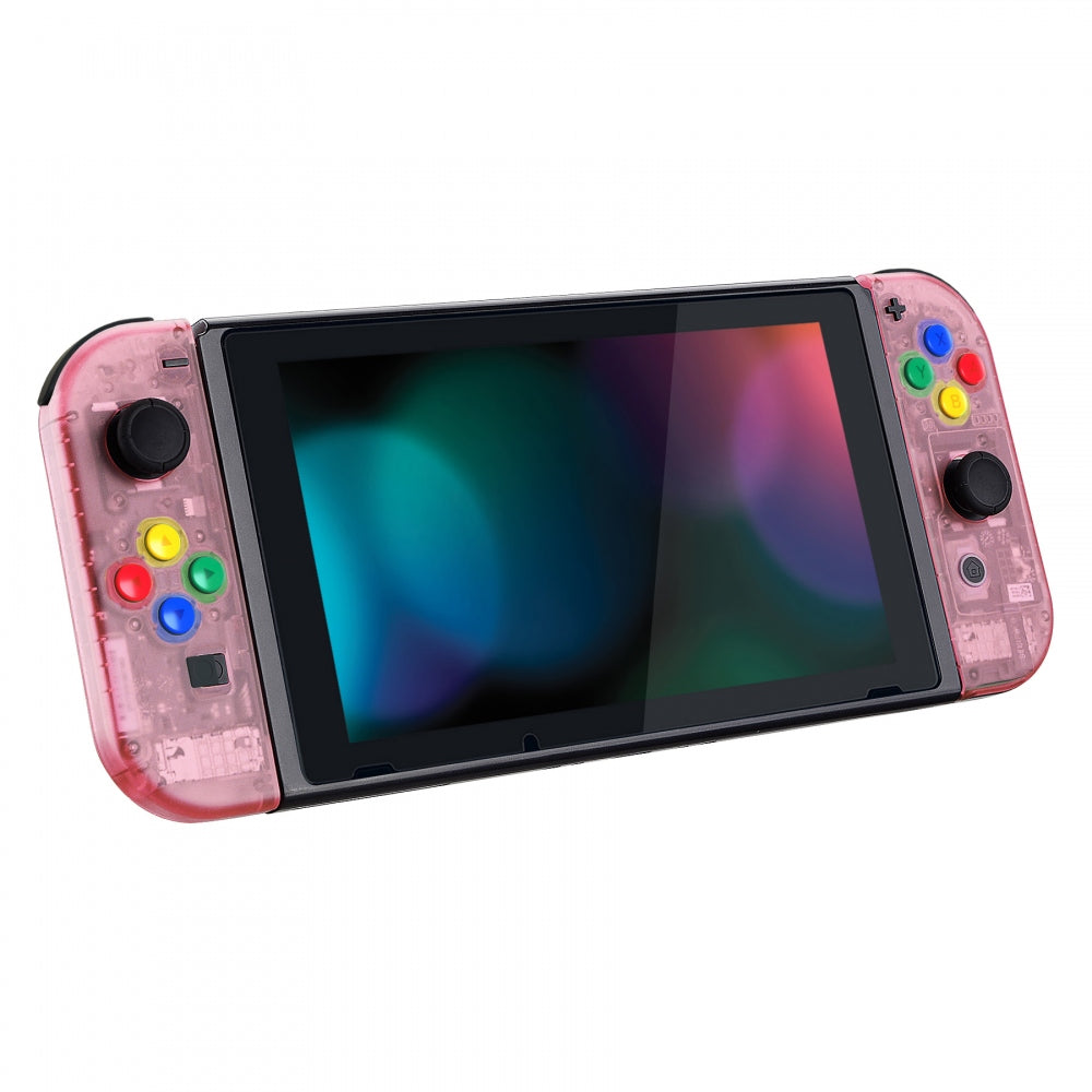 eXtremeRate Retail Back Plate for Nintendo Switch Console, NS Joycon Handheld Controller Housing with Colorful Buttons, DIY Replacement Shell for Nintendo Switch -Cherry Pink - QM507